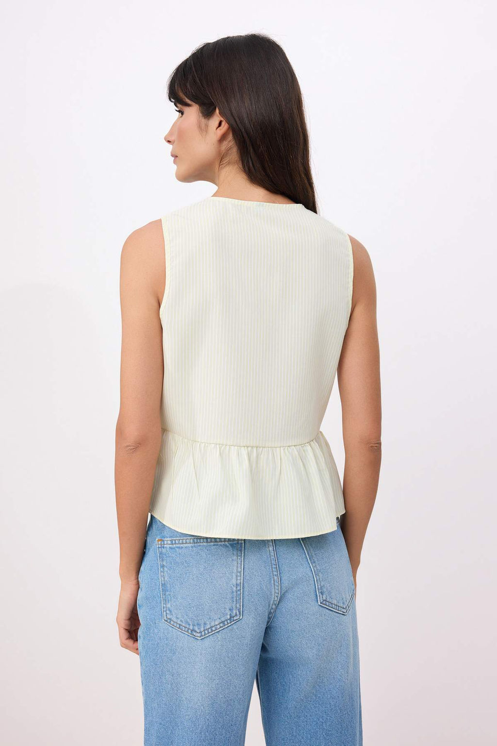 Trendyolmilla Mavi Cizgili Onden Baglama Detayl? Kolsuz Dokuma Bluz TWOSS24BZ00651  фото 15
