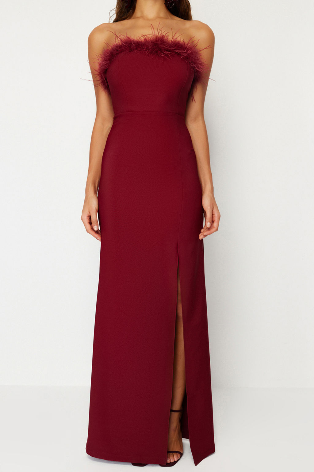 TRENDYOLMILLA Siyah Vucuda Oturan Astarl? Otrisli Dokuma Uzun S?k Abiye Elbise TPRSS22AE0095  фото 11