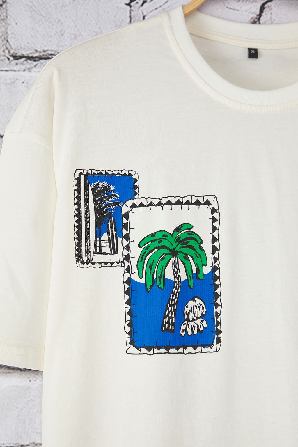 TRENDYOL MAN Ekru Oversize/Genis Kesim Tropikal Bask?l? %100 Pamuk T-Shirt TMNSS25TS00219 - Trendyolmilla фото 3