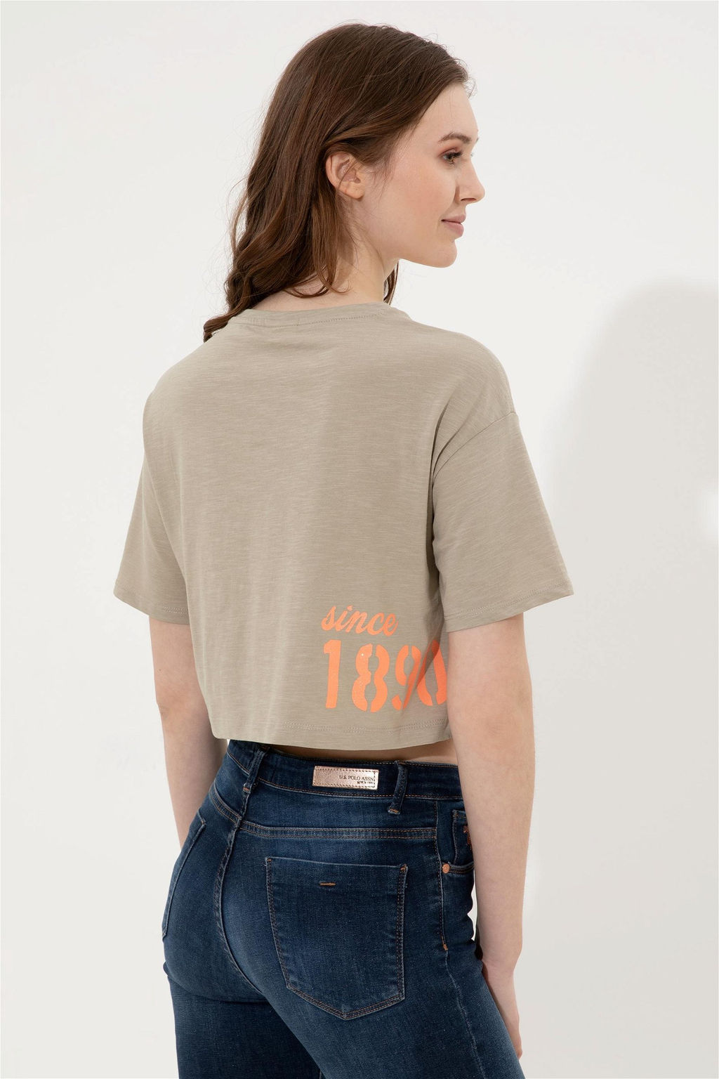 U. S. Polo Assn Женская укороченная футболка цвета хаки с круглым вырезом - U.s. polo assn фото 11