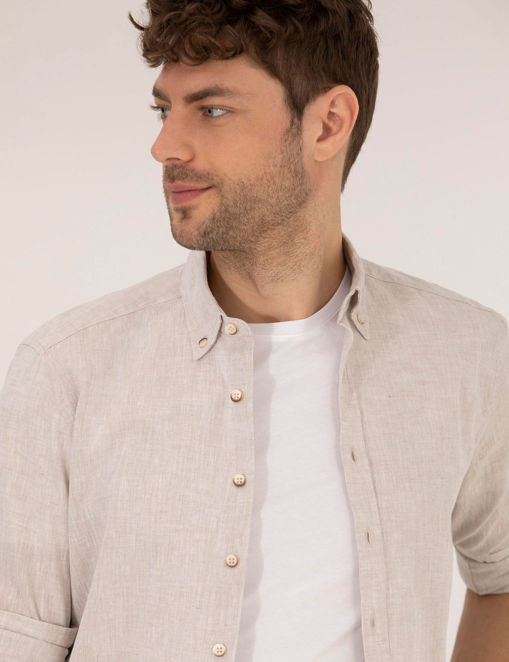 Рубашка Pierre Cardin Regular Fit светло-коричневая с длинным рукавом