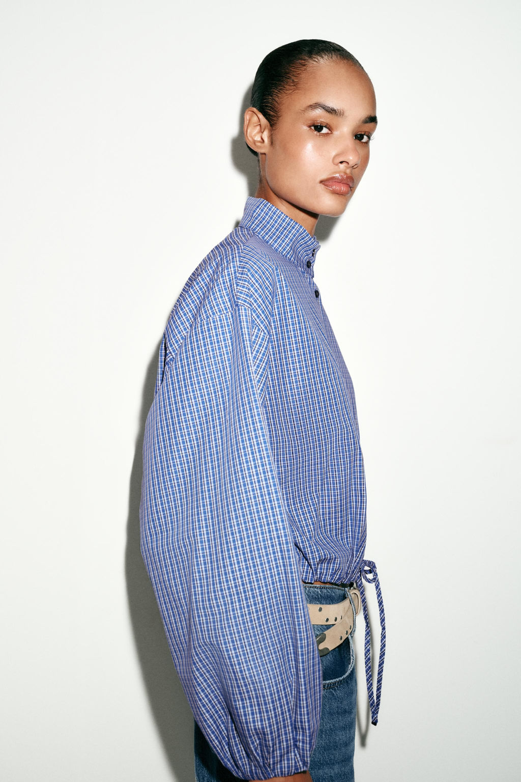 CAMISA CUADROS GLOBO / Azul?n - Zara фото 3
