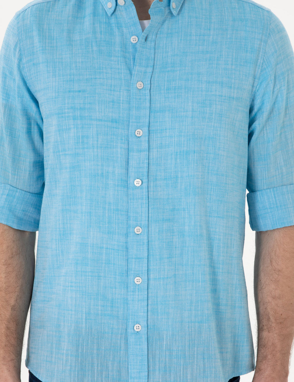 Aqua Keten G_r_n_ml_ Slim Fit Uzun Kollu G_mlek