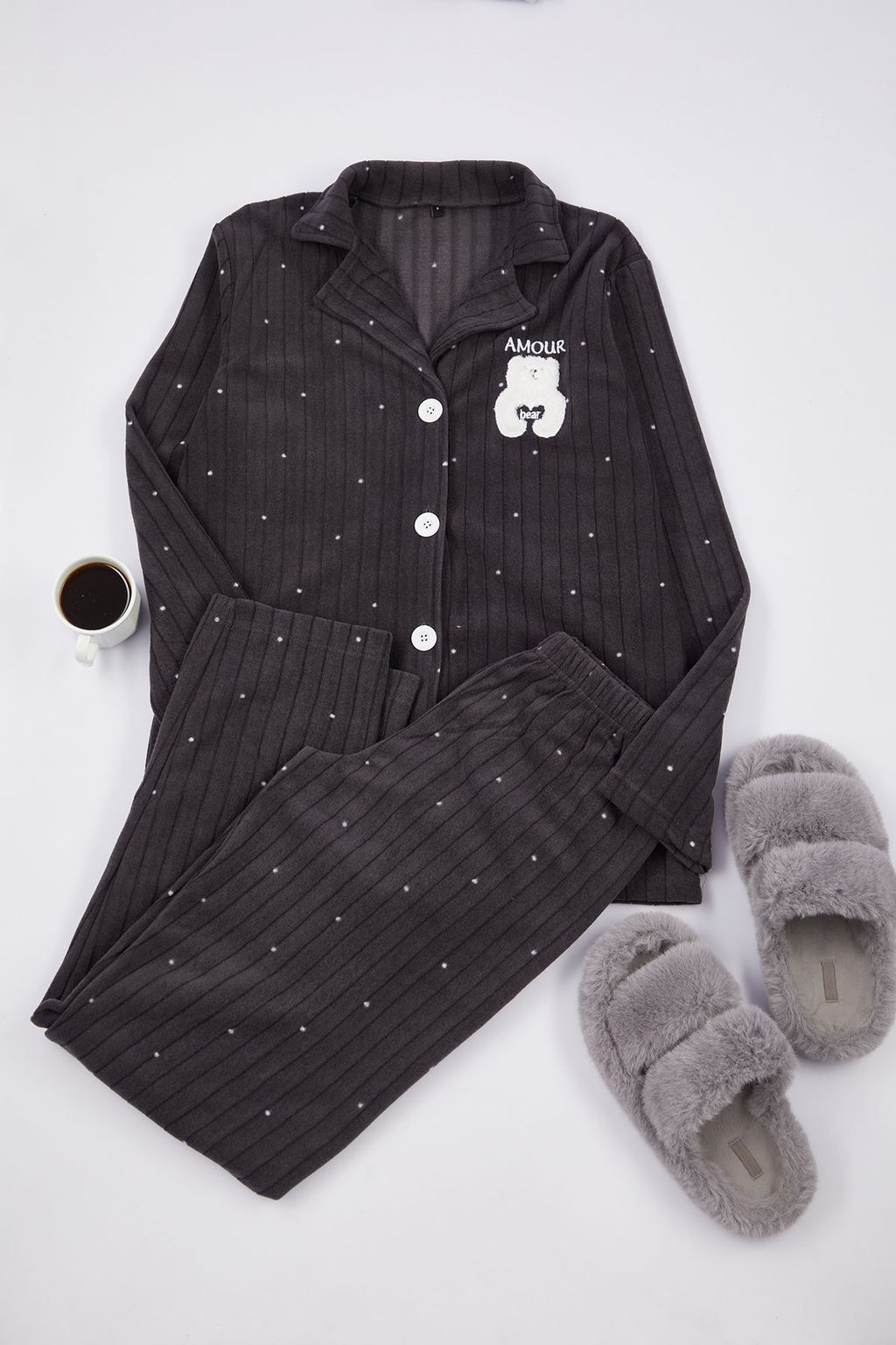 Trendyolmilla Lacivert Puantiyeli Hayvan Bask?l? Polar K?sl?k Orme Pijama Tak?m? THMAW24PT00176 фото 10