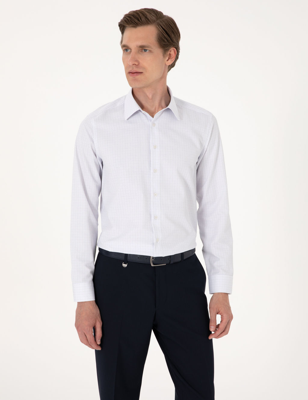 Mavi Kareli Slim Fit Uzun Kollu G_mlek