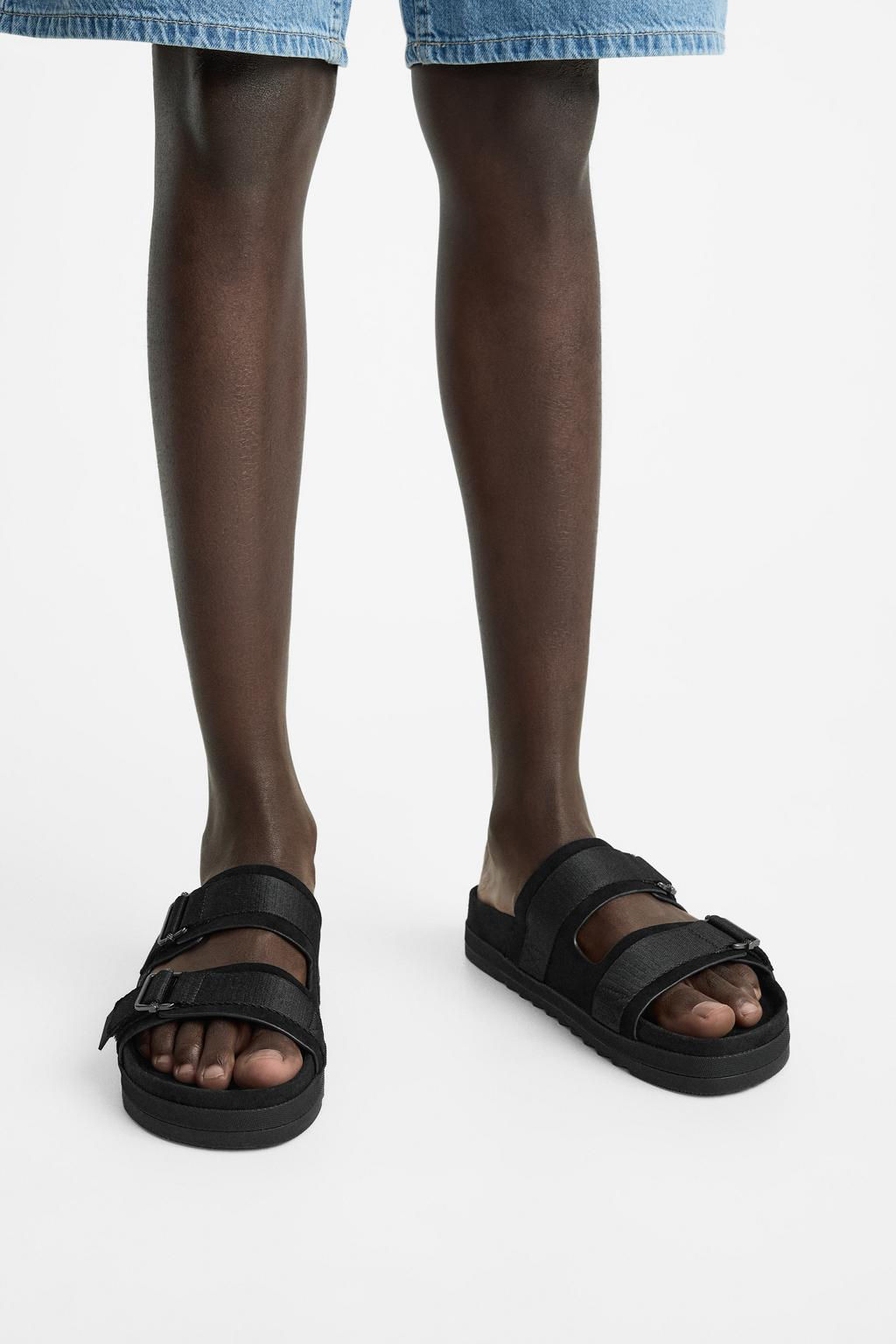 DOUBLE STRAP LEATHER SANDALS - Zara фото 3