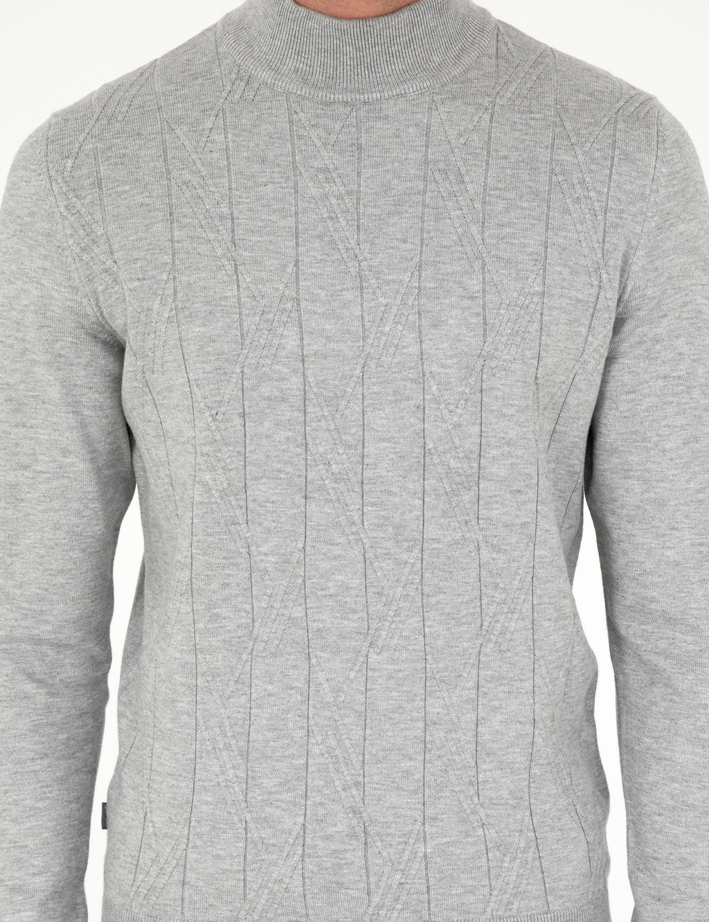 Gri Slim Fit Yar_m Bal_k__ Yaka Y_n Kar___ml_ Triko Kazak - Pierre cardin фото 6