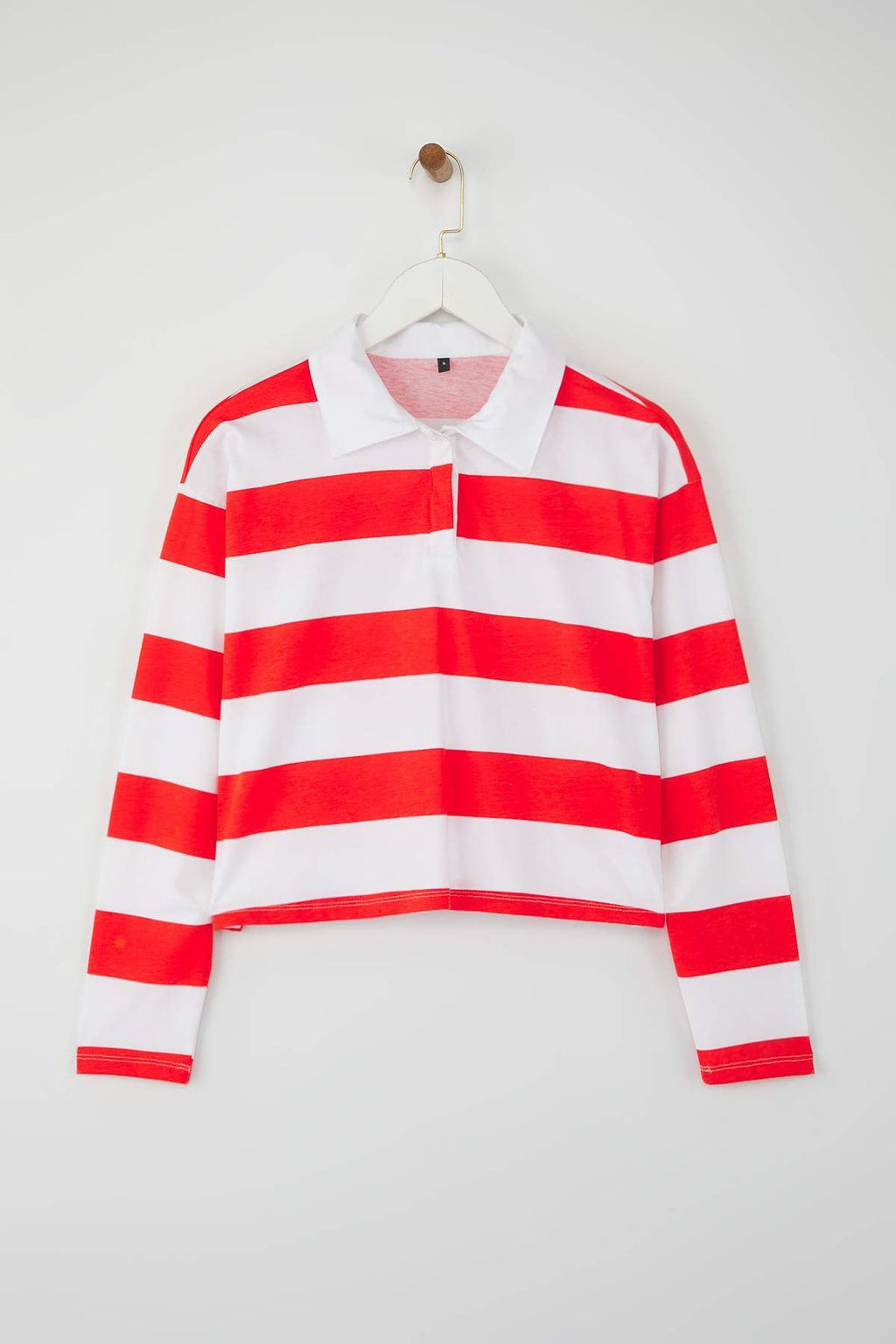 Turuncu Cizgili Polo Yaka Relaxed Crop/Rahat K?sa Orme T-shirt TWOAW26TS00011 - Trendyolmilla фото 7