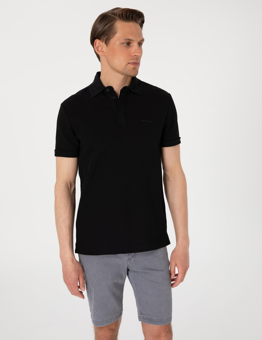 Siyah Slim Fit %100 Pamuk K_vr_lmaz Amerikan Pike Polo Yaka Basic Ti__rt - Pierre cardin фото 3