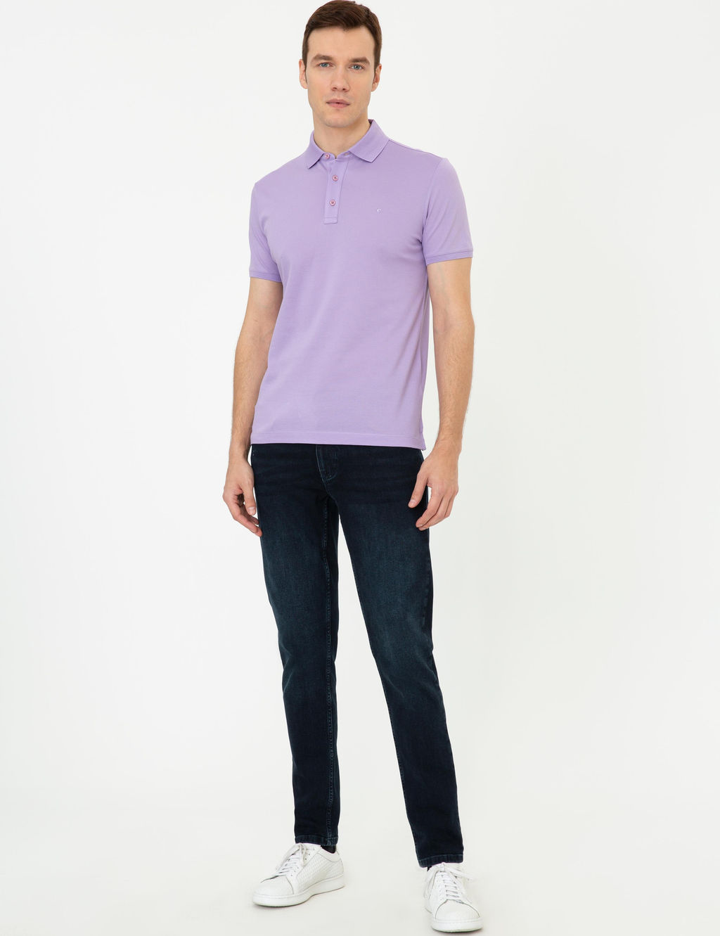 Lila Polo Yaka Slim Fit Basic Merserize T-shirt