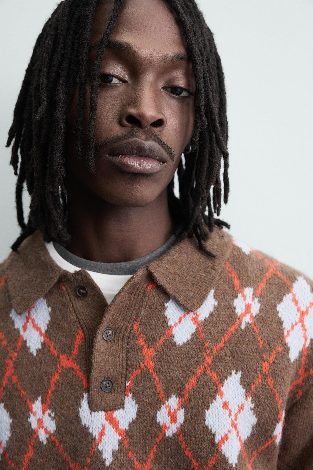 KNIT ARGYLE POLO SHIRT WITH RIPPED EFFECT - Zara фото 13