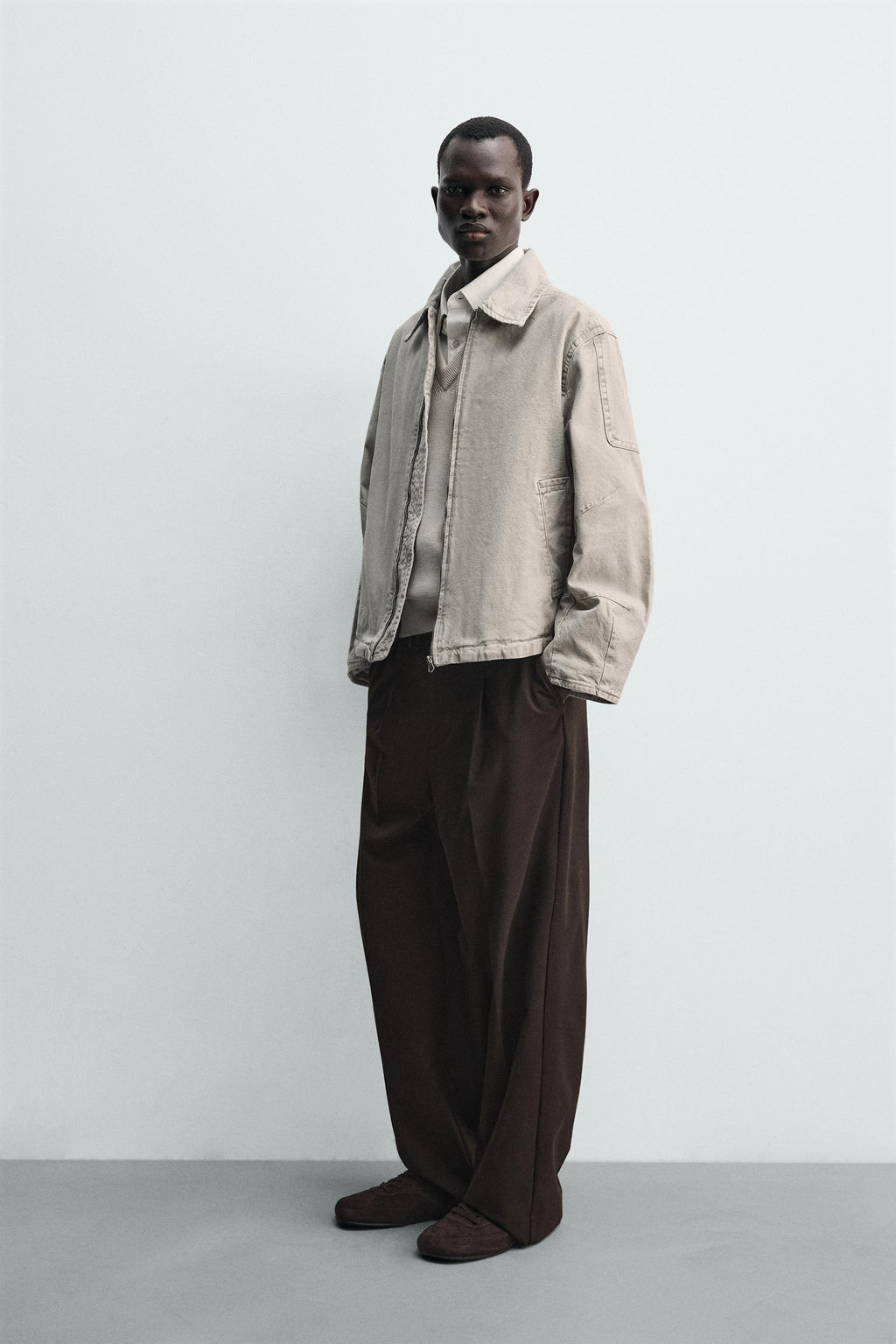 CAZADORA BOXY FIT LAVADA / Gris / Tostado - Zara фото 4