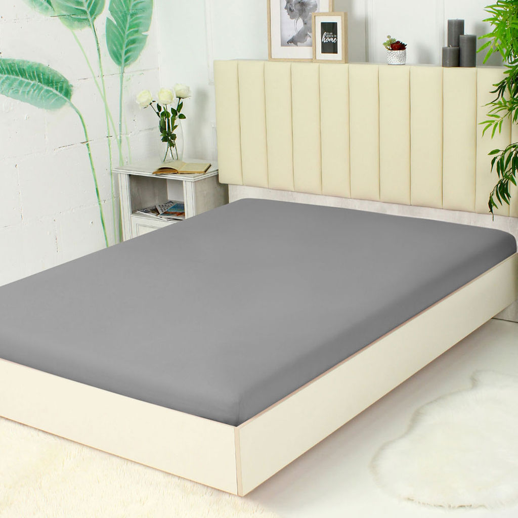 Простыня из сатина гладкокрашенного на резинке - Графит 180х200х20