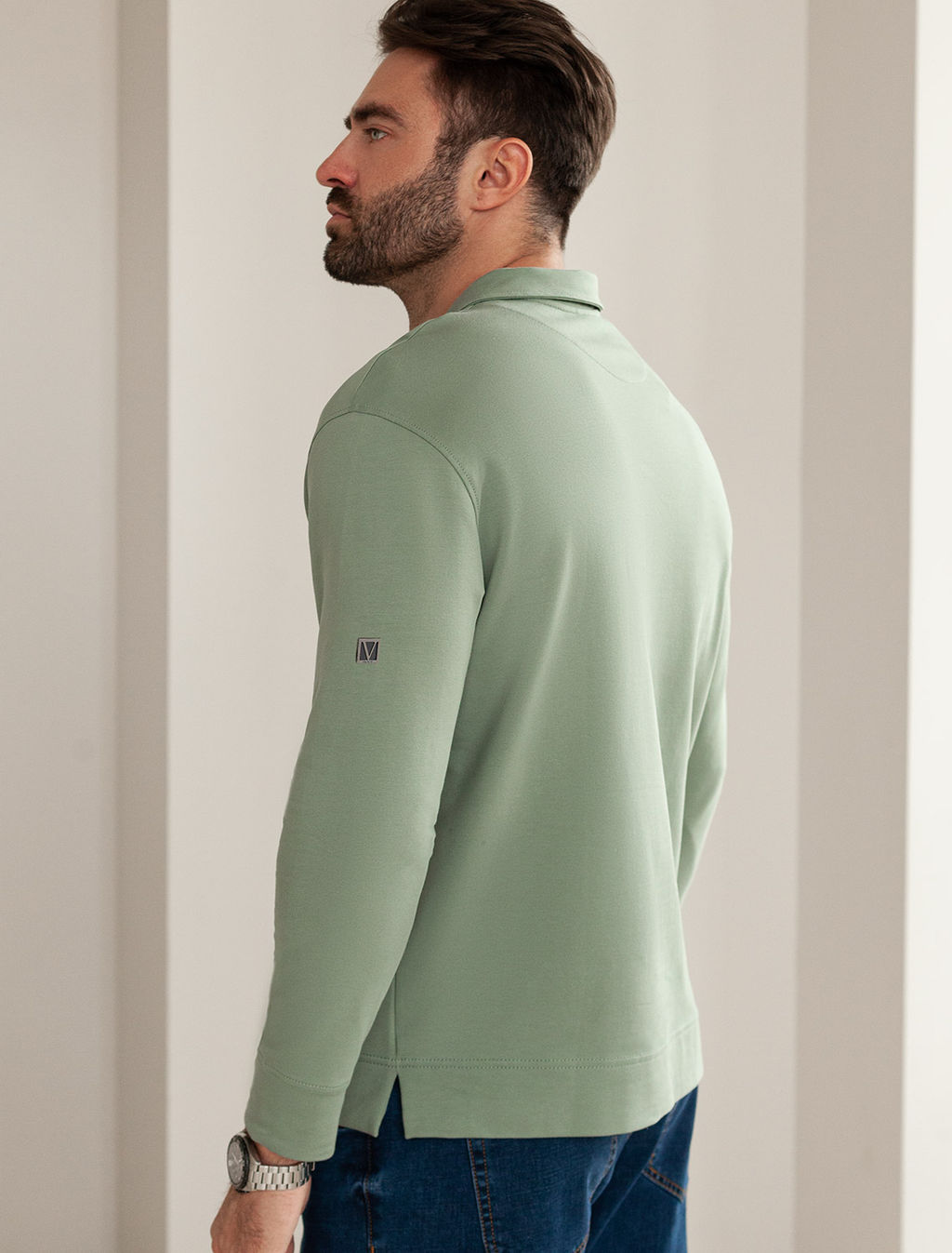 Лонгслив с воротником поло на пуговицах из премиального хлопка с эластаном - Vilatte фото 4