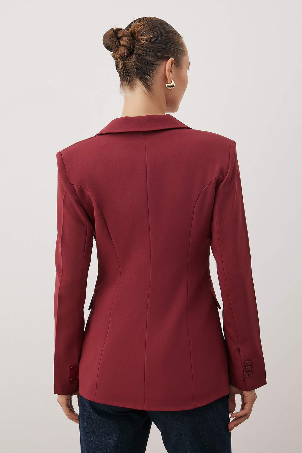 Bordo Fitted/Vucuda Oturan Tek Dugmeli Blazer Ceket TWOAW26BC00059 - Trendyolmilla фото 4
