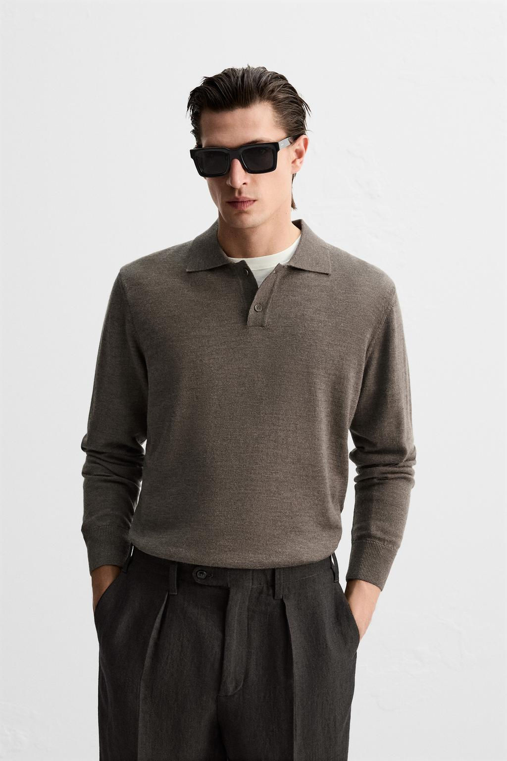 MERINO WOOL KNIT POLO SHIRT - Zara фото 18