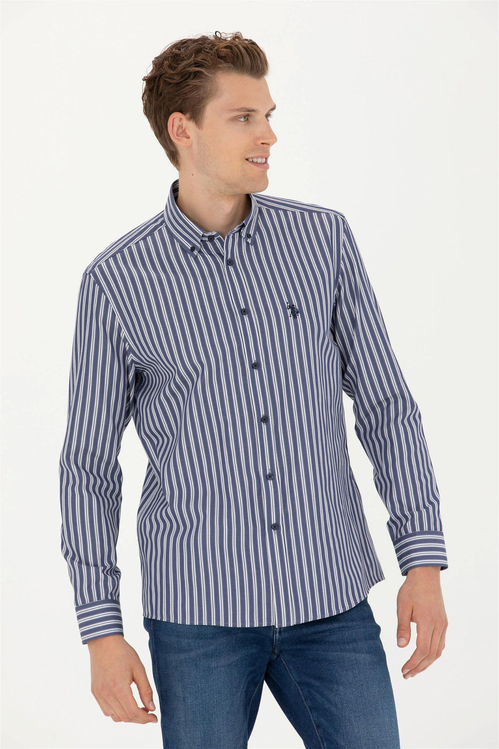 Мужская темно-синяя рубашка с длинным рукавом - U.s. polo assn фото 10