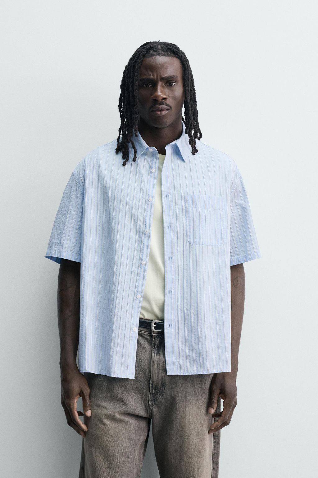 CAMISA BOXY FIT RAYAS / Azul - Zara фото 2
