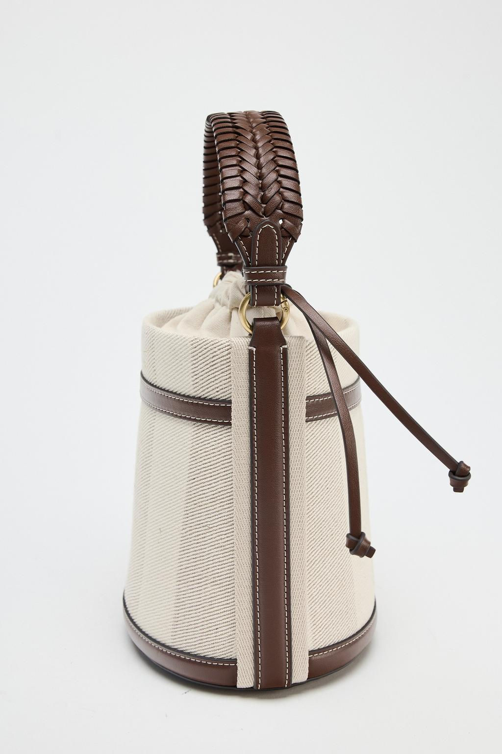 STRIPED CANVAS BUCKET BAG - Zara фото 5