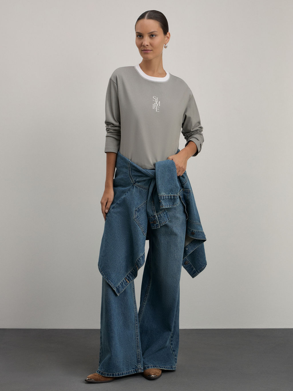 Базовый лонгслив из хлопка с принтом / Zarina  фото 2