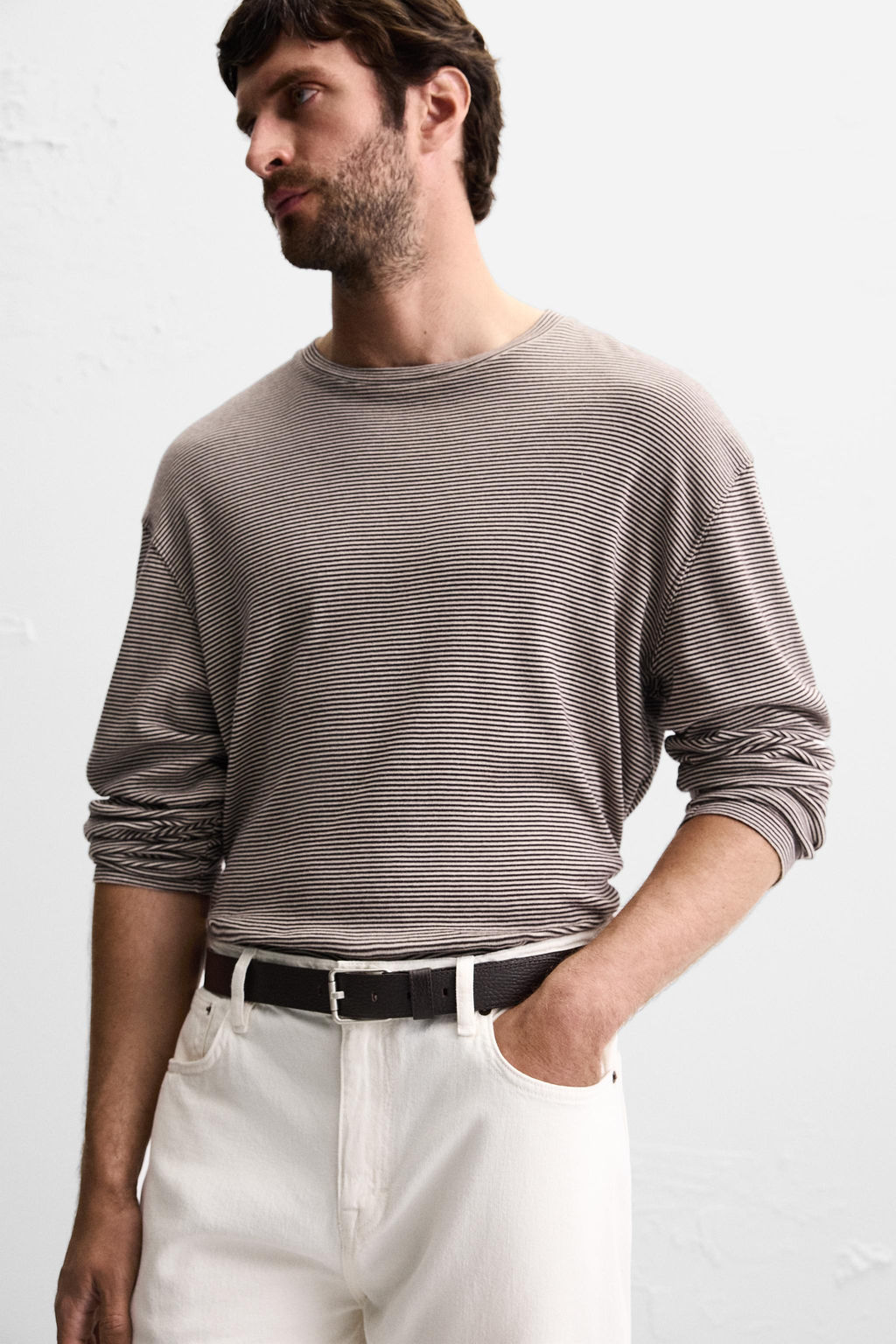 TOPSTITCHED LEATHER BELT