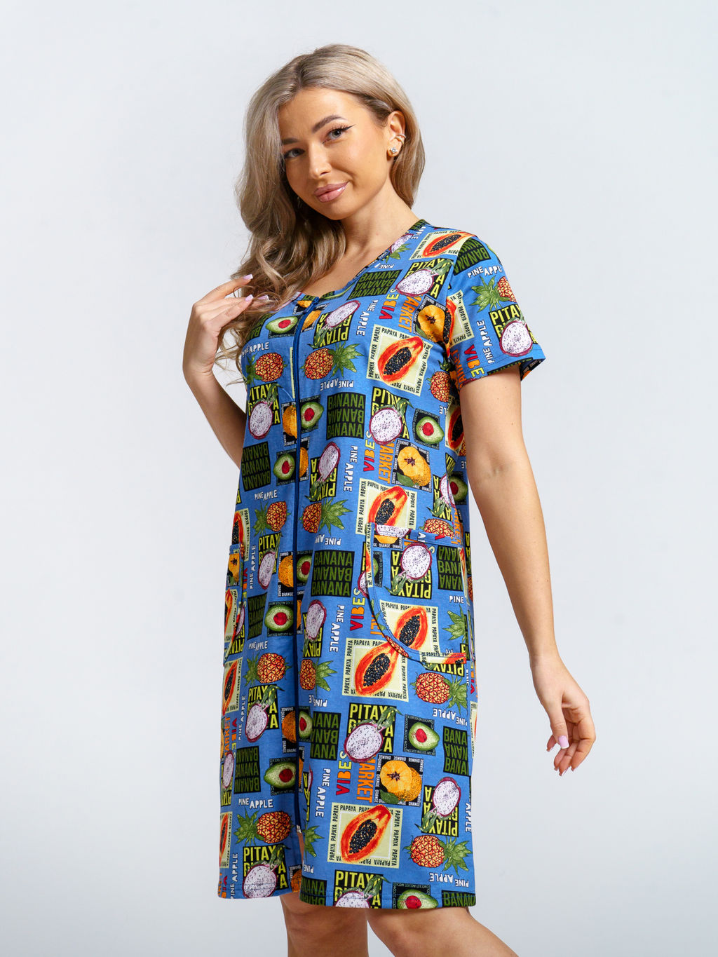 924 Халат "Тропики/голубой"