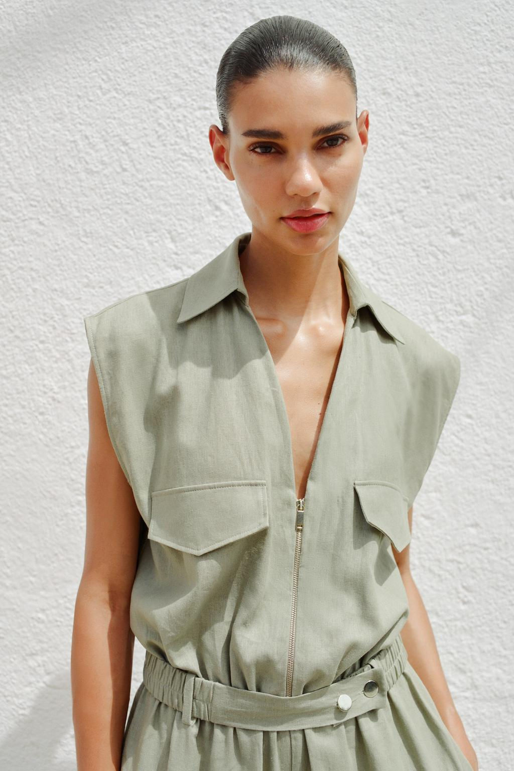 LINEN BLEND BELTED JUMPSUIT - Zara фото 2