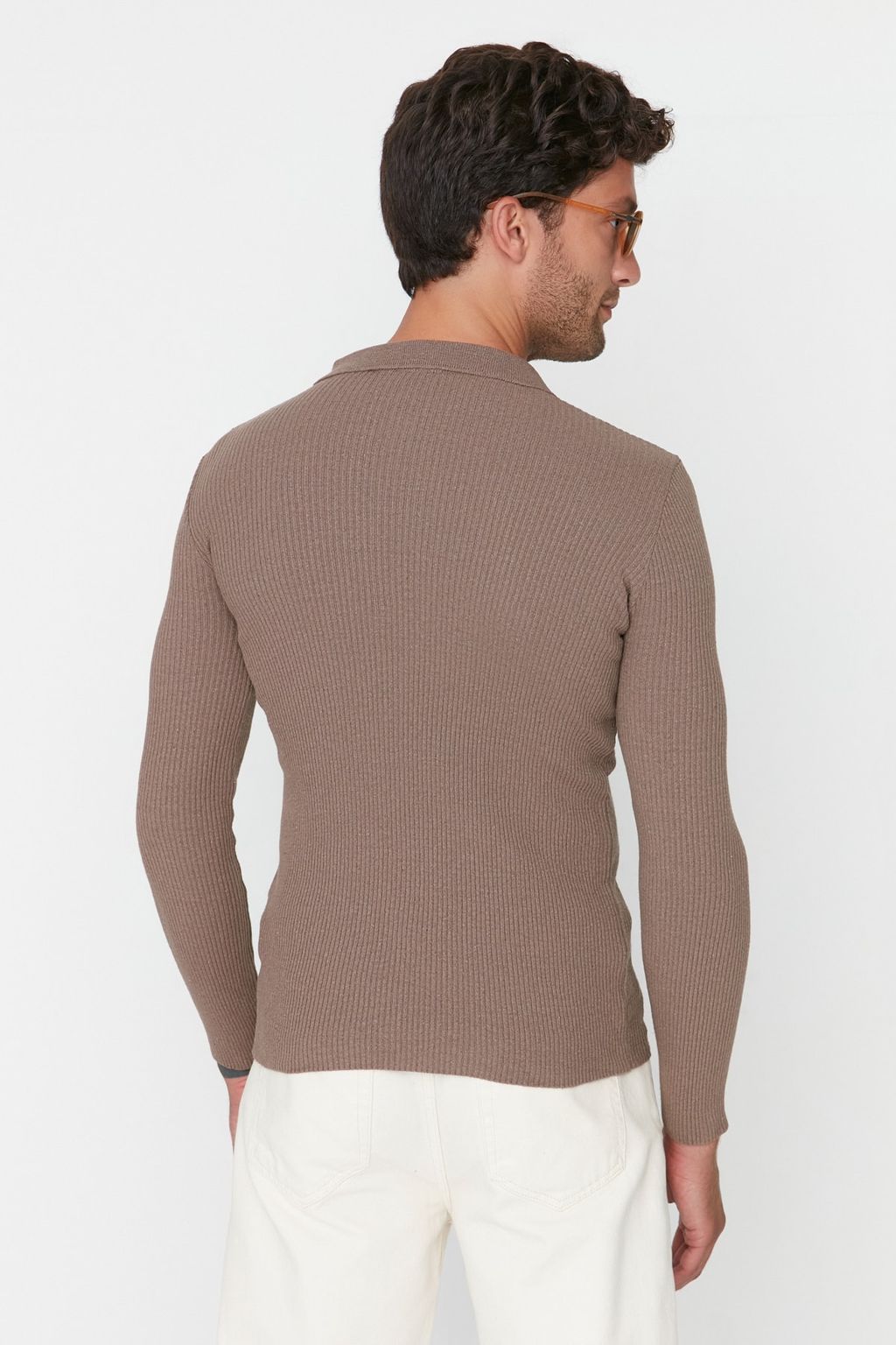 Trendyolmilla Man Haki Fitted Dar Kal?p Pamuklu Polo Yaka Dugmeli Fitilli Orgu Kazak TMNAW21KZ0567 фото 5