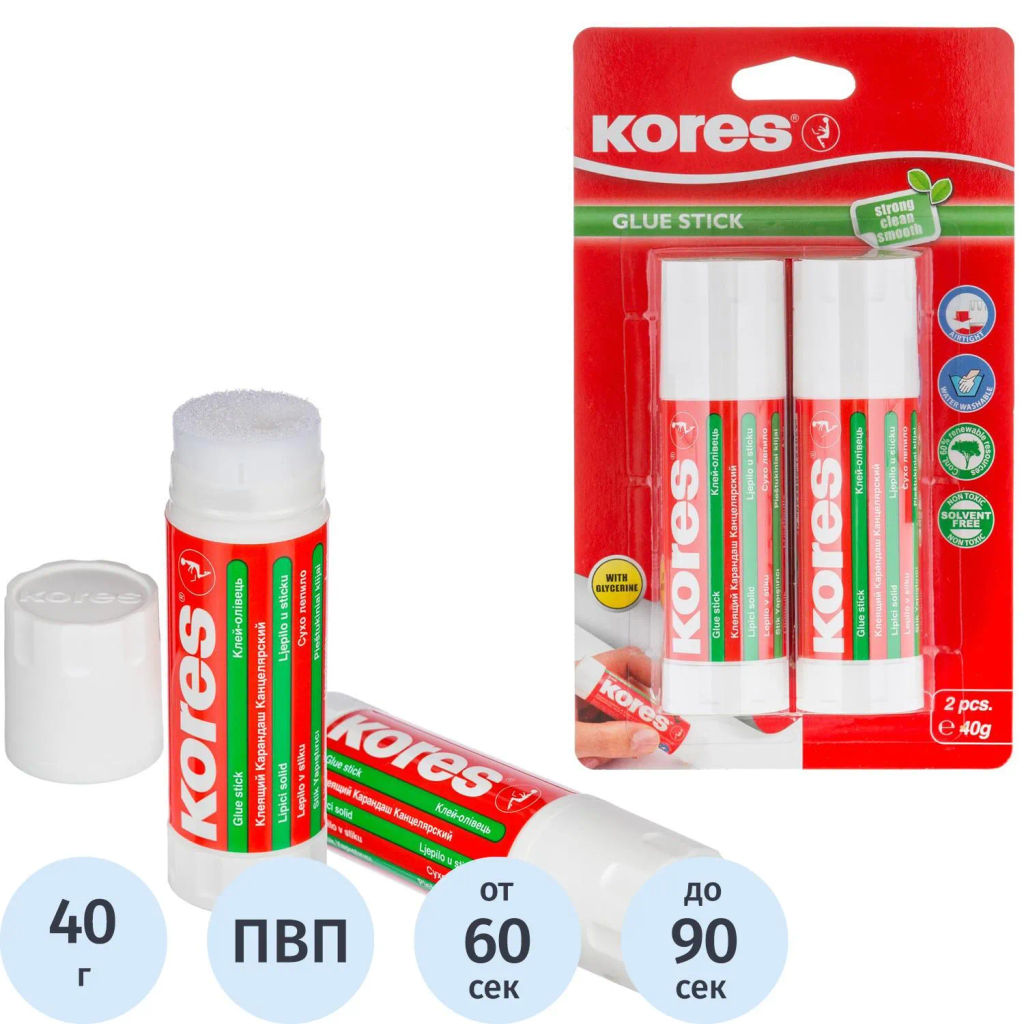Клей-карандаш 40г Kores 2 шт/уп 12824  фото 2