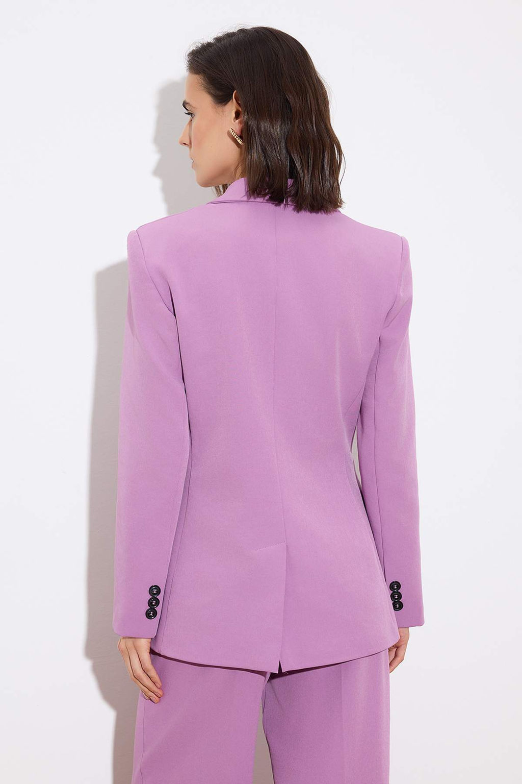 Limited Edition Lila Fitted/Vucuda Oturan Kal?p Astarl? Vatkal? Dokuma Blazer Ceket TWOSS26BC00021