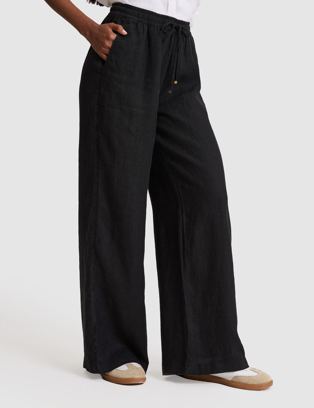 Siyah Loose Fit Keten Pantolon