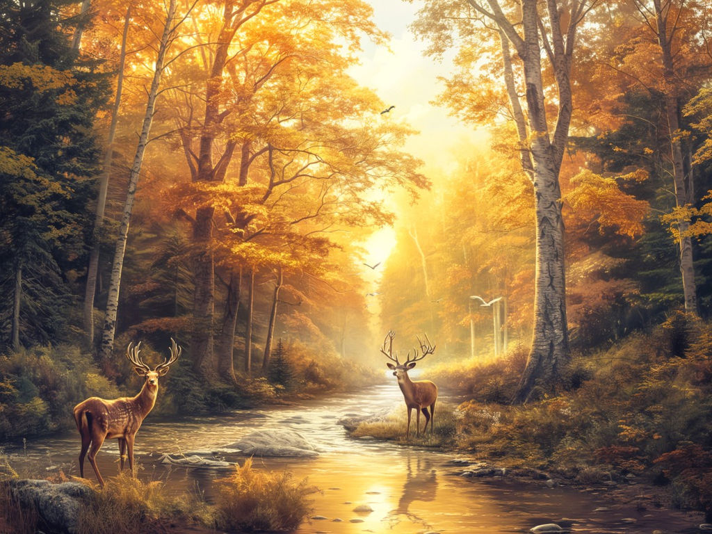 Вышивка крестиком 40х50см, Олени в лесу