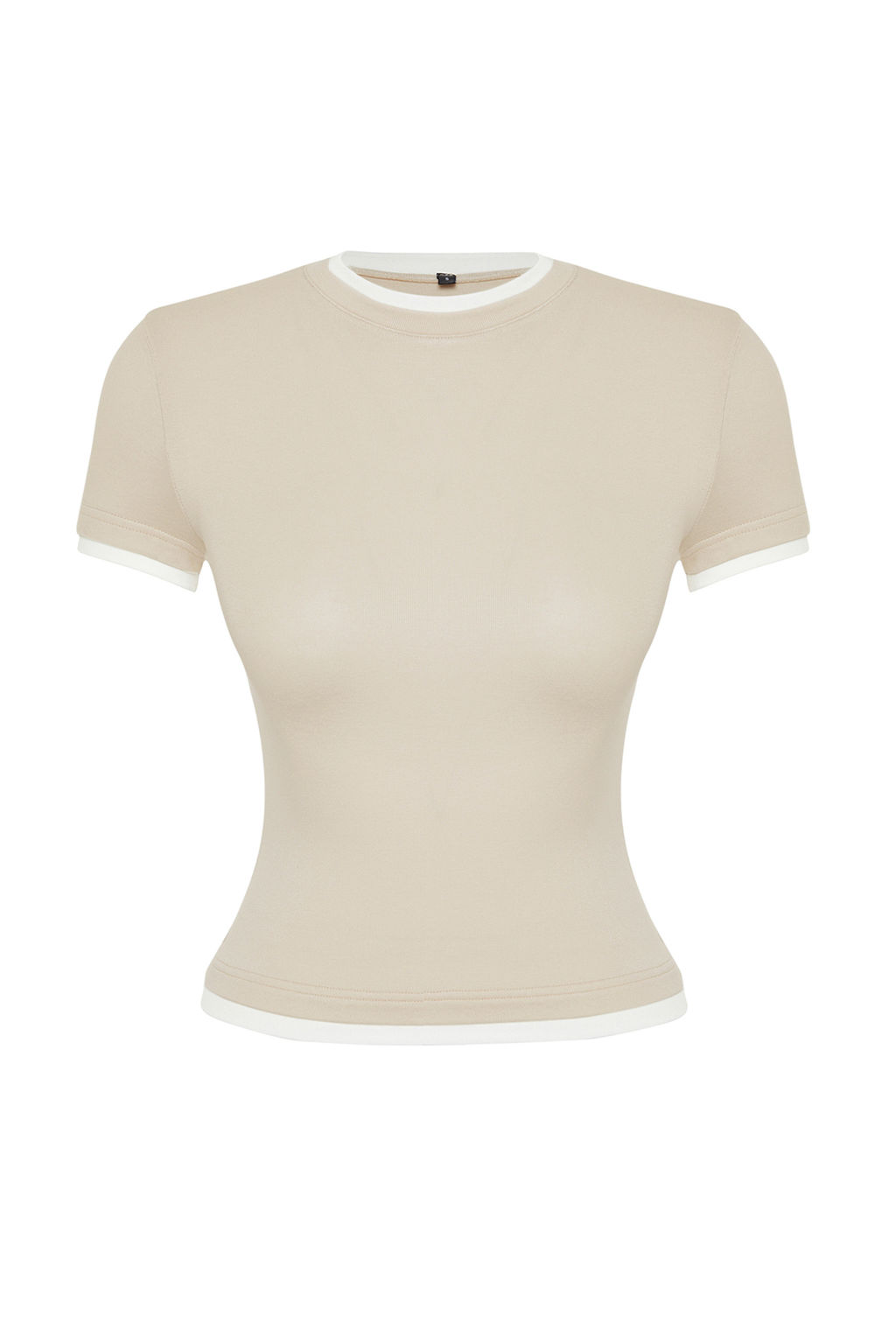 TRENDYOLMILLA Siyah Viskoz/Yumusak Kumasl? Renk Bloklu Vucuda Oturan Esnek Orme T-Shirt TWOSS24TS00063  фото 23