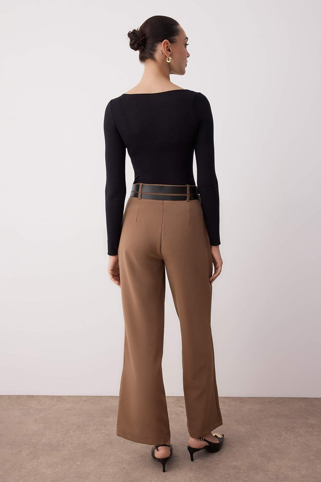 Vizon Cift Kemer Detayl? Wide Leg/Genis Paca Pantolon TWOAW26PL00013 - Trendyolmilla фото 4
