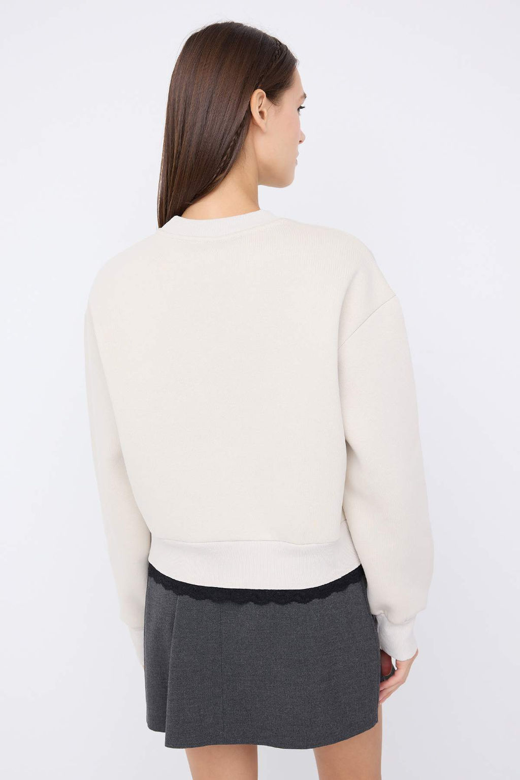 Teen Tas Regular Dantel Detayl? Slogan Nak?sl? Kal?n Ici Polarl? Orme Sweatshirt TWOAW26SW00153 - Trendyolmilla фото 8