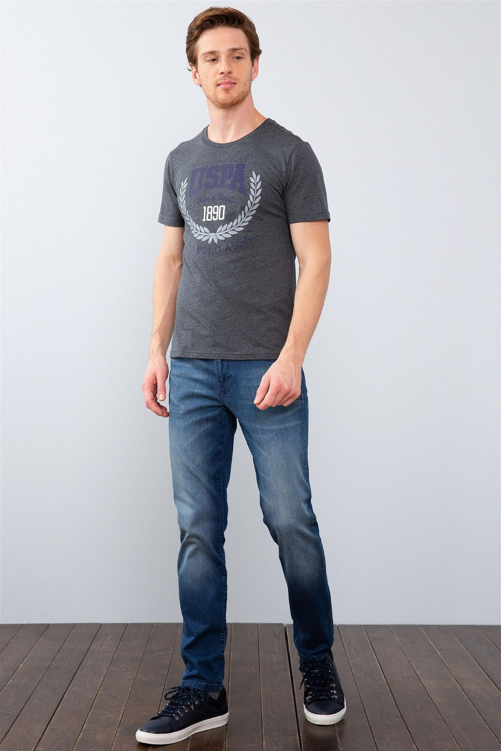 Erkek Koyu Gri Melanj Bisiklet Yaka T-Shirt Sepette S_rpriz _ndirim - U.s. polo assn фото 4