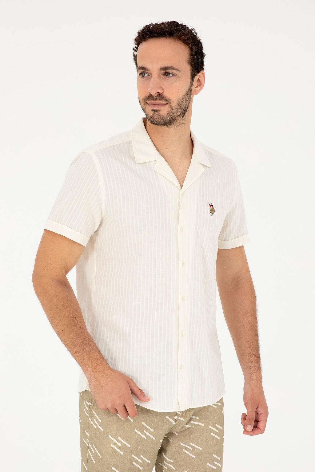 U. S. Polo Assn / Мужская рубашка с коротким рукавом цвета экрю