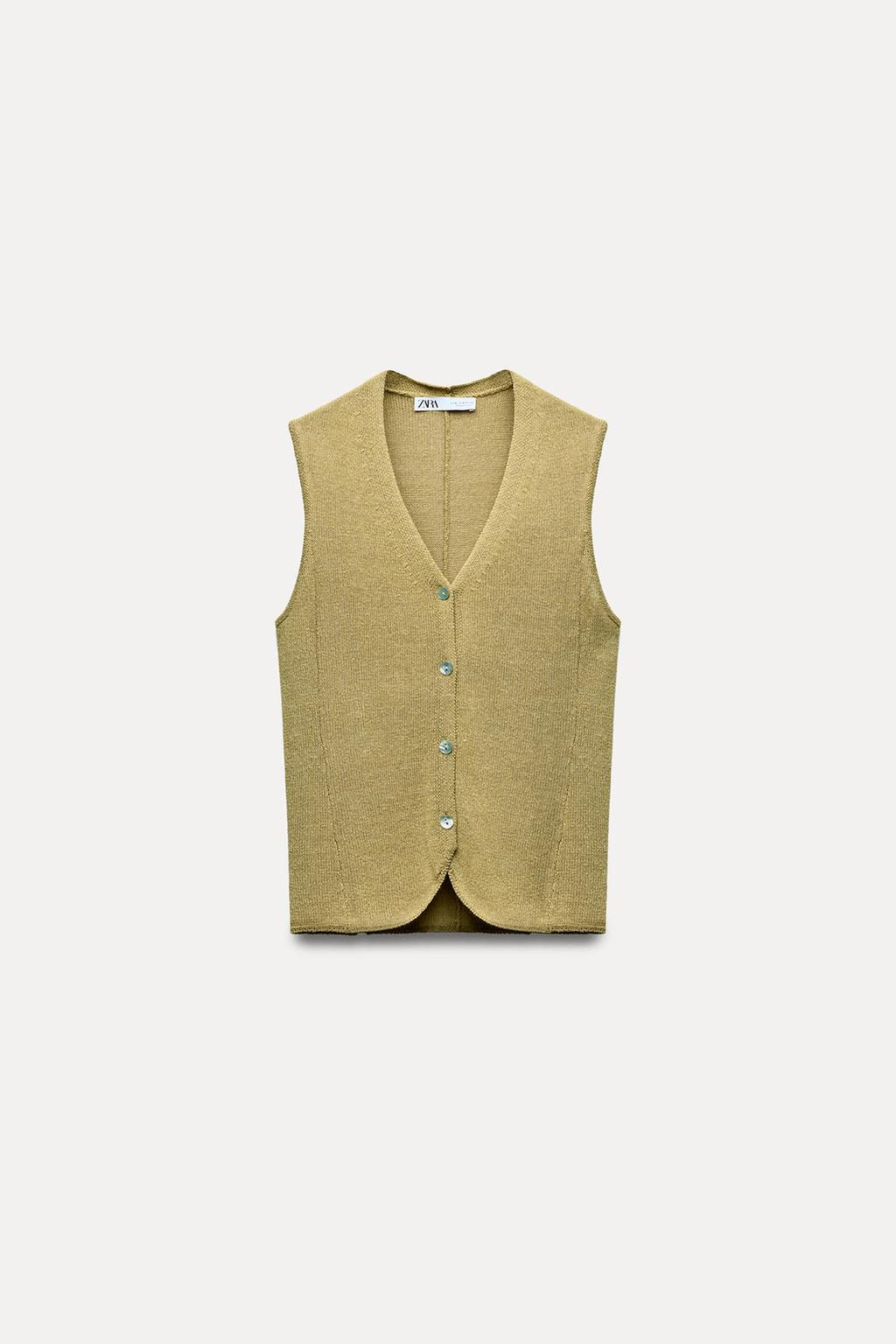 PLAIN LINEN BLEND KNIT WAISTCOAT - Zara фото 7