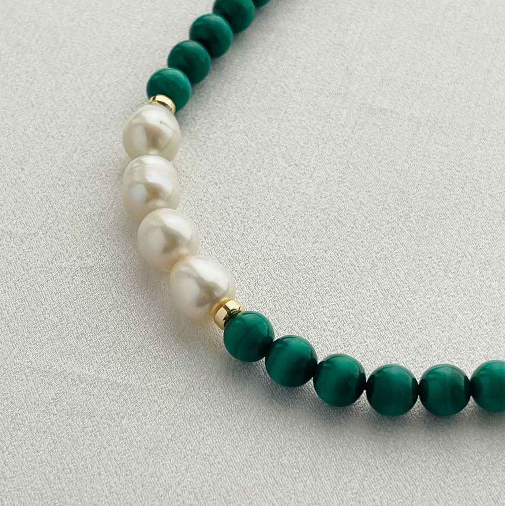Колье из Малахита с Жемчугом 45 см +