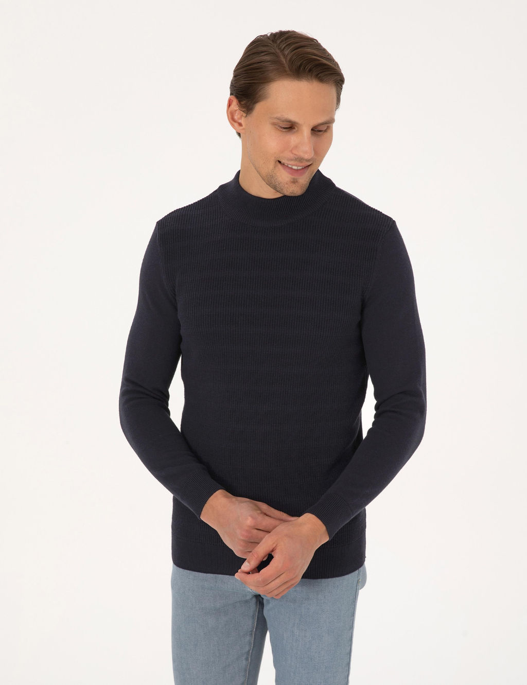 Lacivert Slim Fit Yar_m Bal_k__ Yaka Triko Kazak - Pierre cardin фото 3