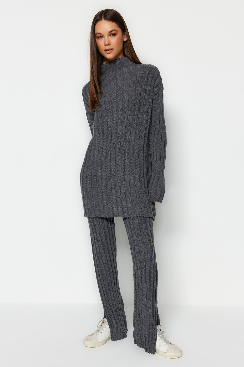 Antrasit Fitilli Pantolon Y?rtmac Detayl? Triko Alt-Ust Tak?m TWOAW24AU00013 - Trendyolmilla фото 2