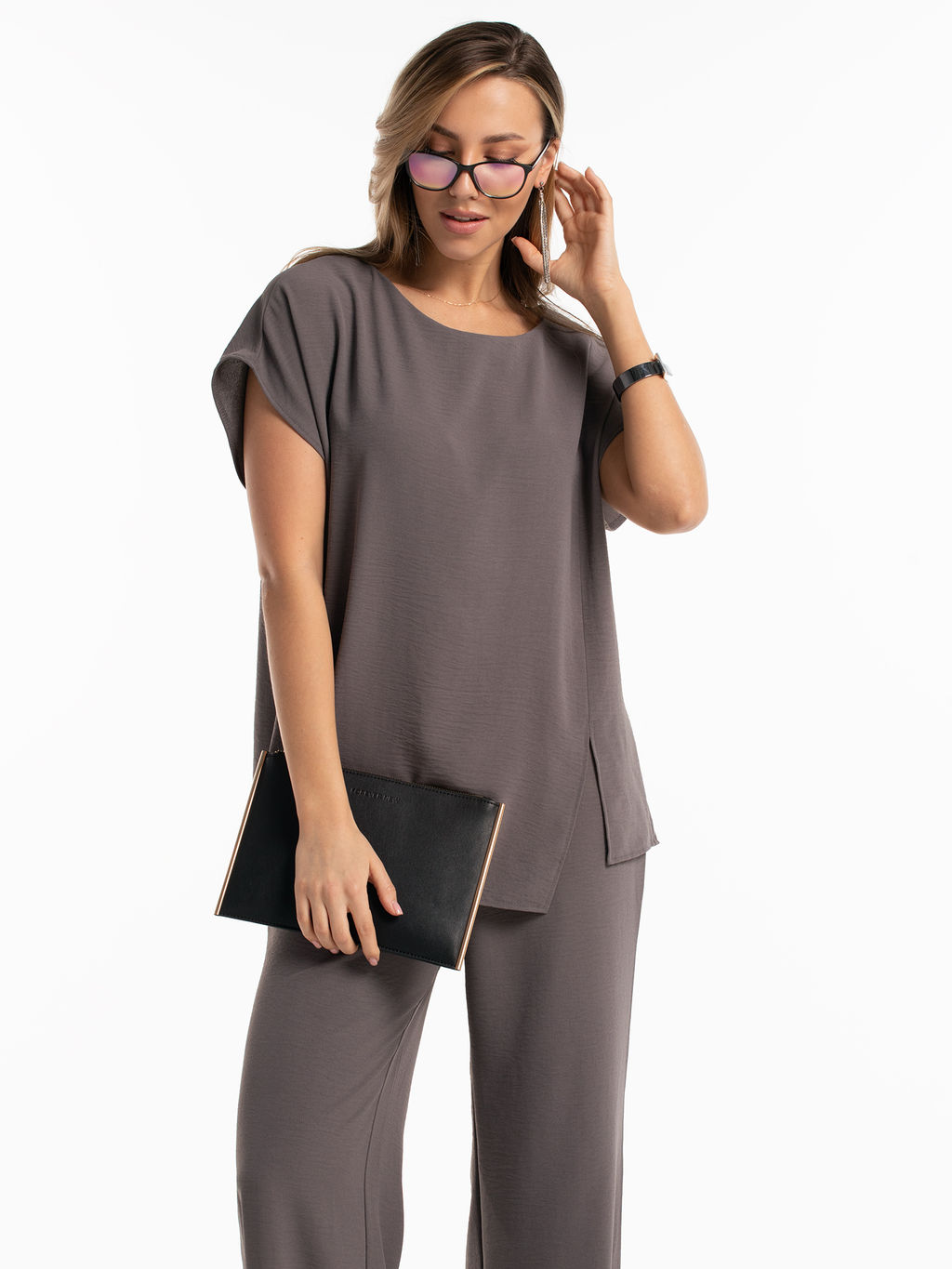 Летняя блузка оверсайз графит - Odis фото 13