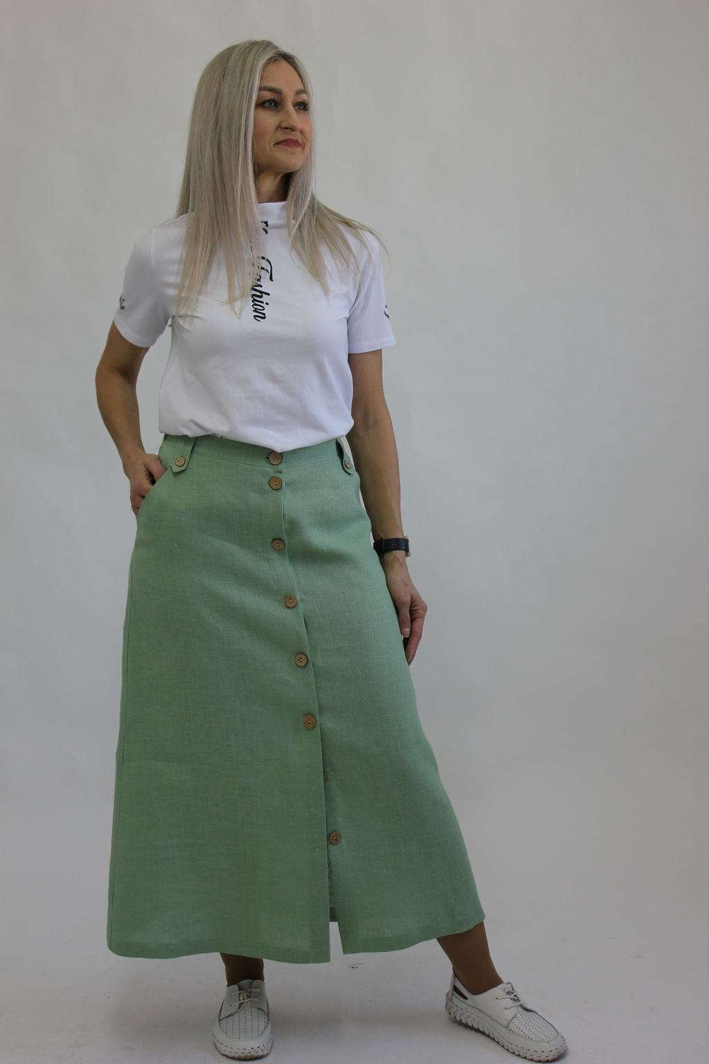 Юбка А-образного силуэта с карманами Лен 100%