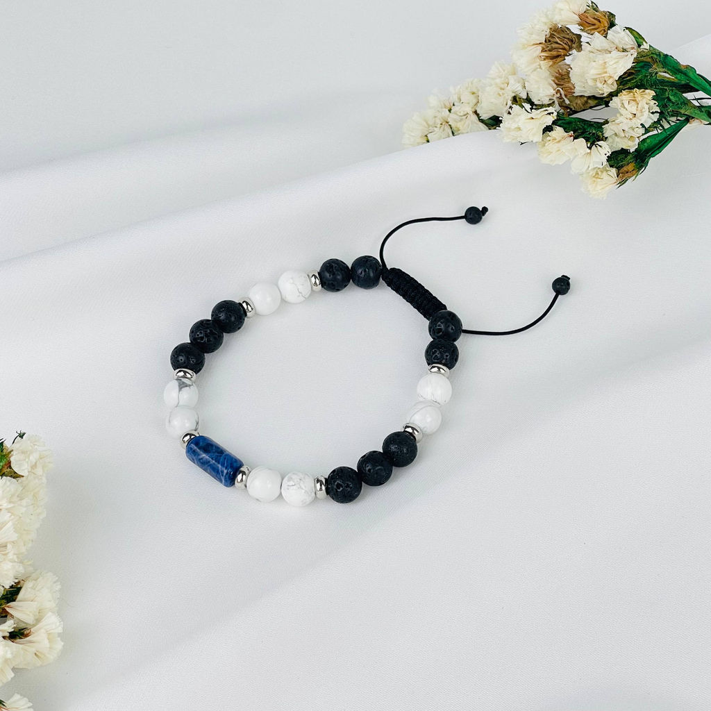 Браслет регулируемый из Лавы, Говлити и Содалита от 19 см