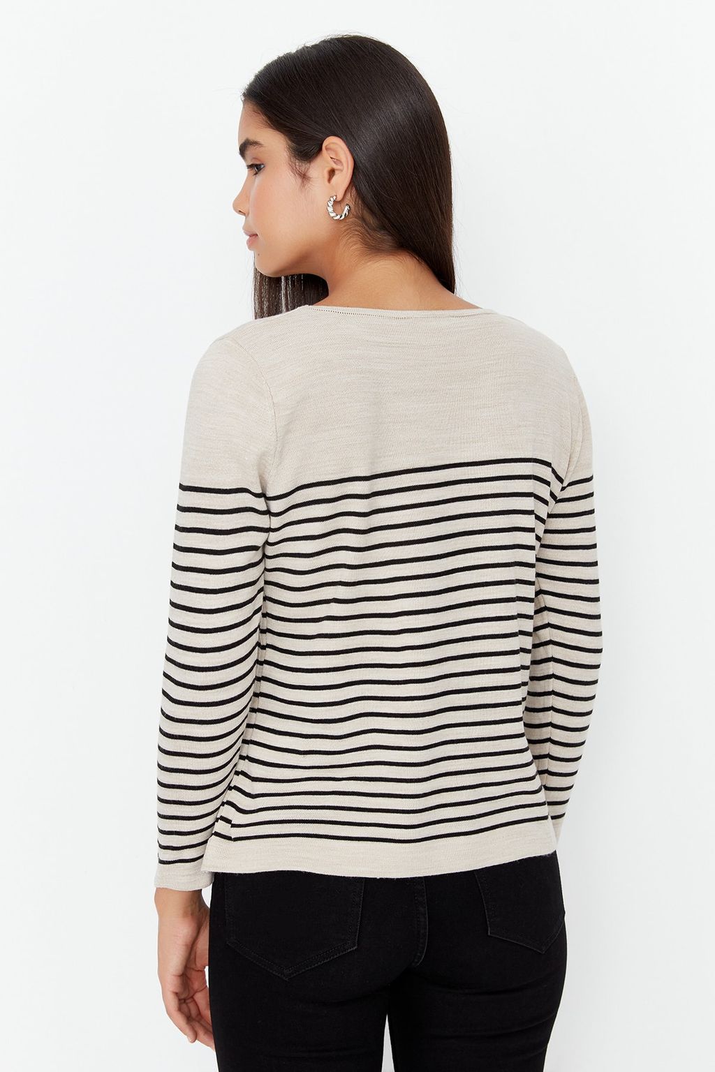 Antrasit Basic Cizgili Triko Kazak TWOAW23KZ01846 - Trendyolmilla фото 11