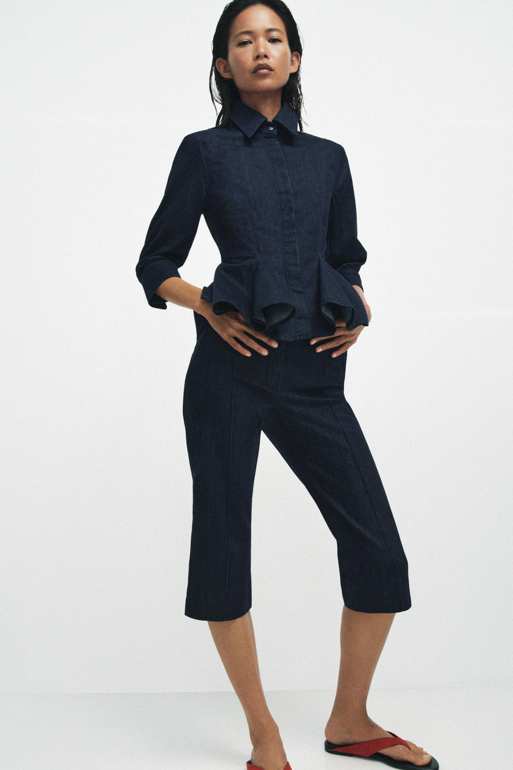 CAMISA DENIM PEPLUM ZW COLLECTION / Azul - Zara фото 5