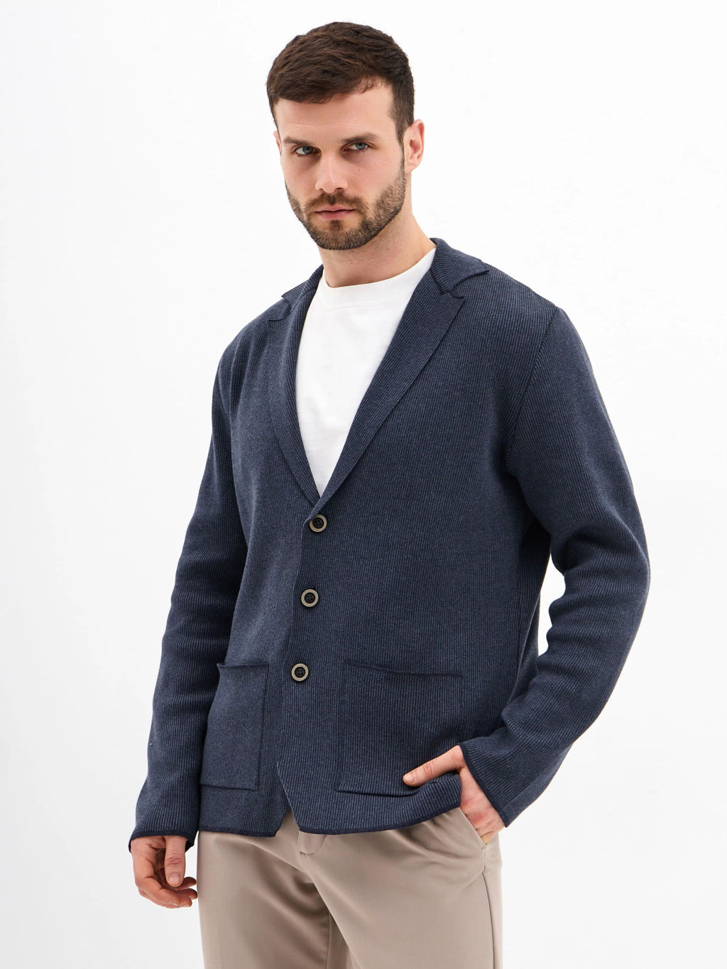Кардиган мужской GREG G136-KF- полоса 1*1 (т.синий меланж 630/530)  фото 4