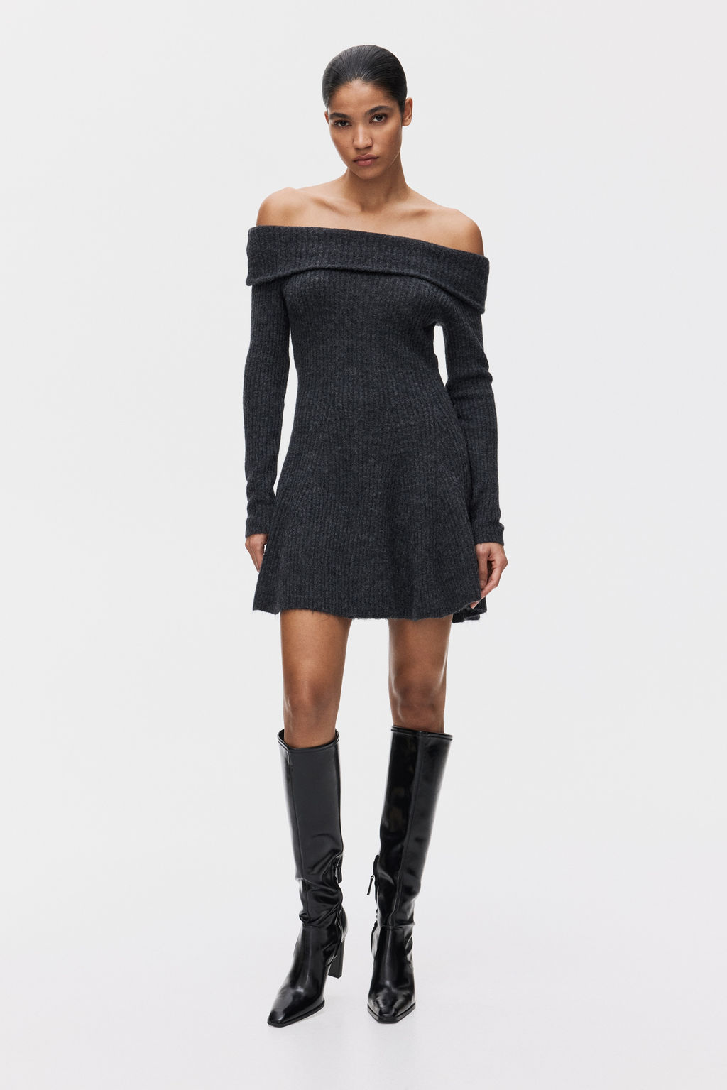 Vestido off-the-shoulder en punto de canal? - H&m фото 6