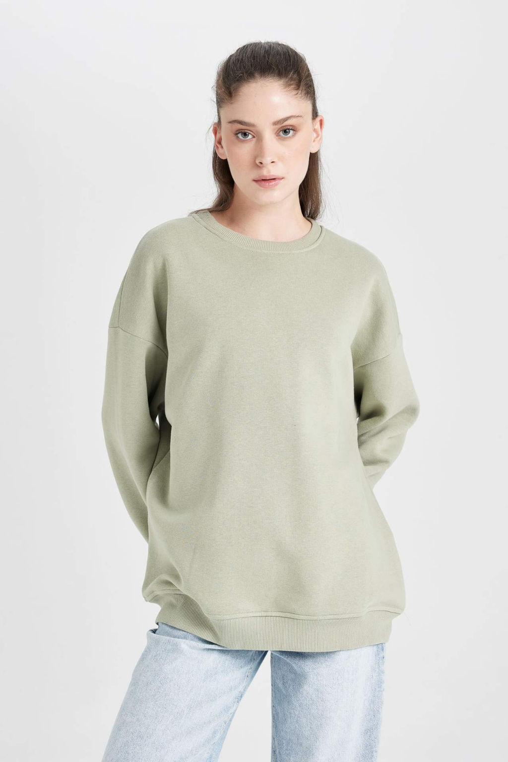 Okula Donus Oversize Genis Kal?p Bisiklet Yaka Kal?n Basic Duz Sweatshirt - Defacto фото 5