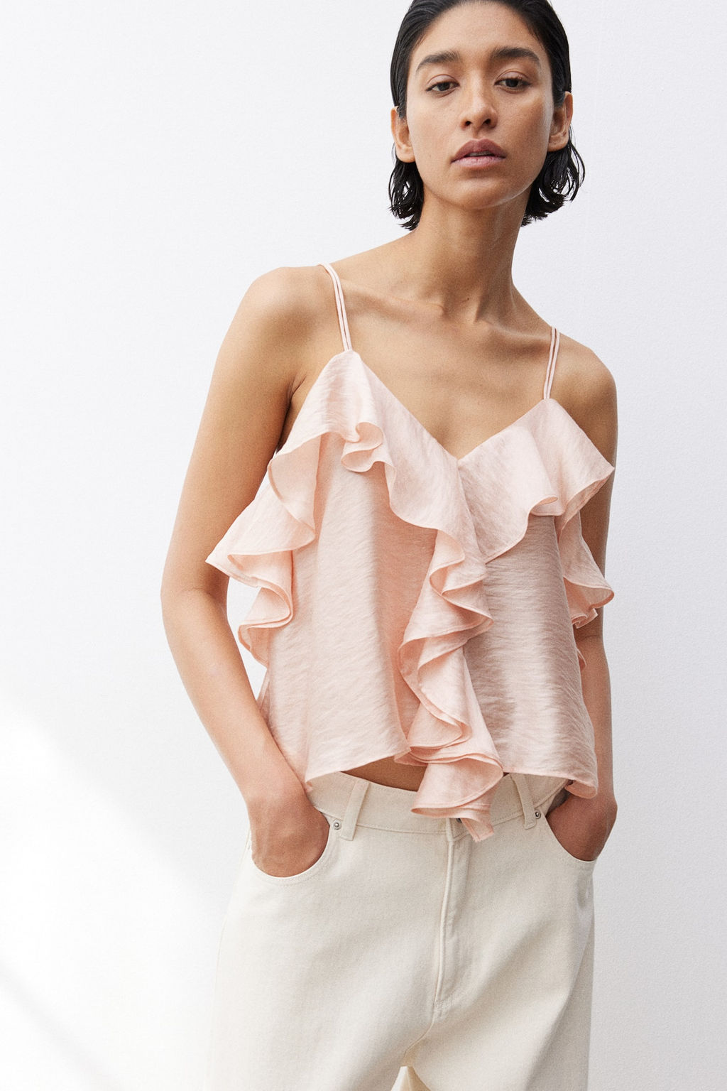 Top de volantes con tirantes espagueti - H&m фото 2